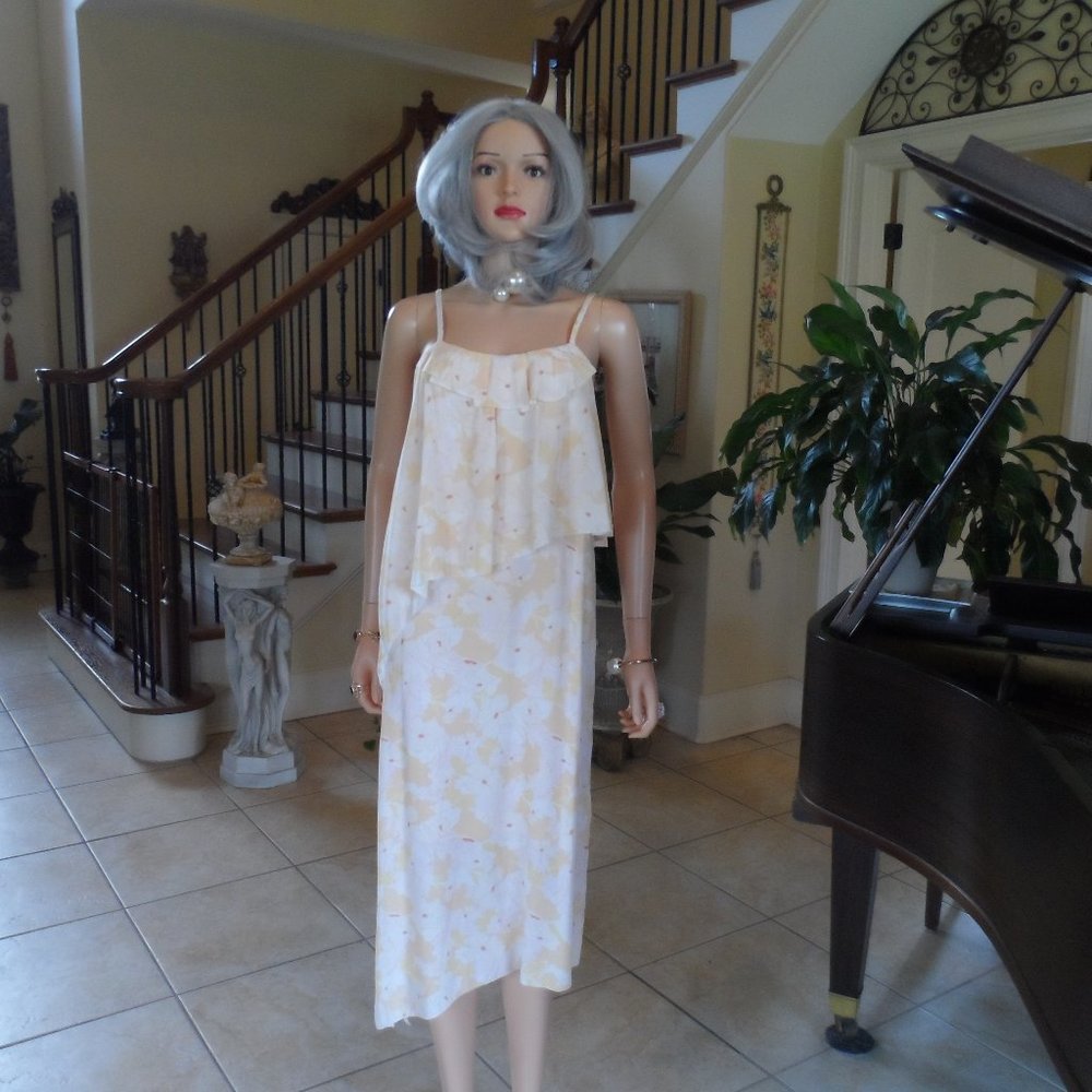 New Lewit Peach Draped Multi Printed Midi Dress Size 6
